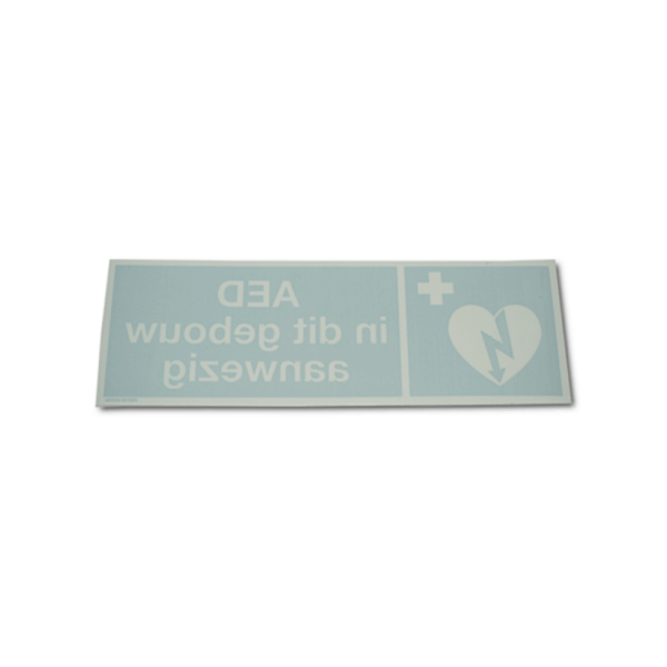 AED-pictogram op sticker "AED in dit gebouw aanwezig" reverse