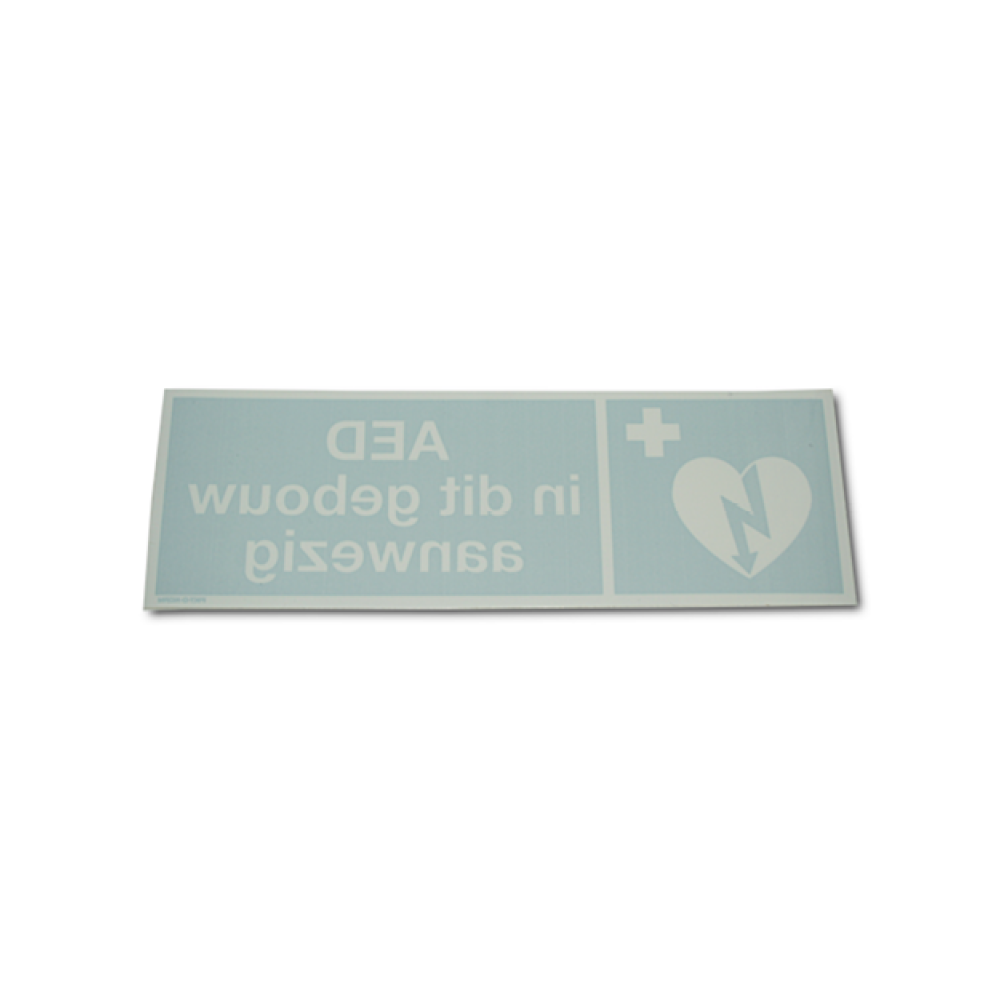 AED-pictogram op sticker "AED in dit gebouw aanwezig" reverse